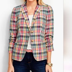 Talbots Linen Blend Plaid Blazer
